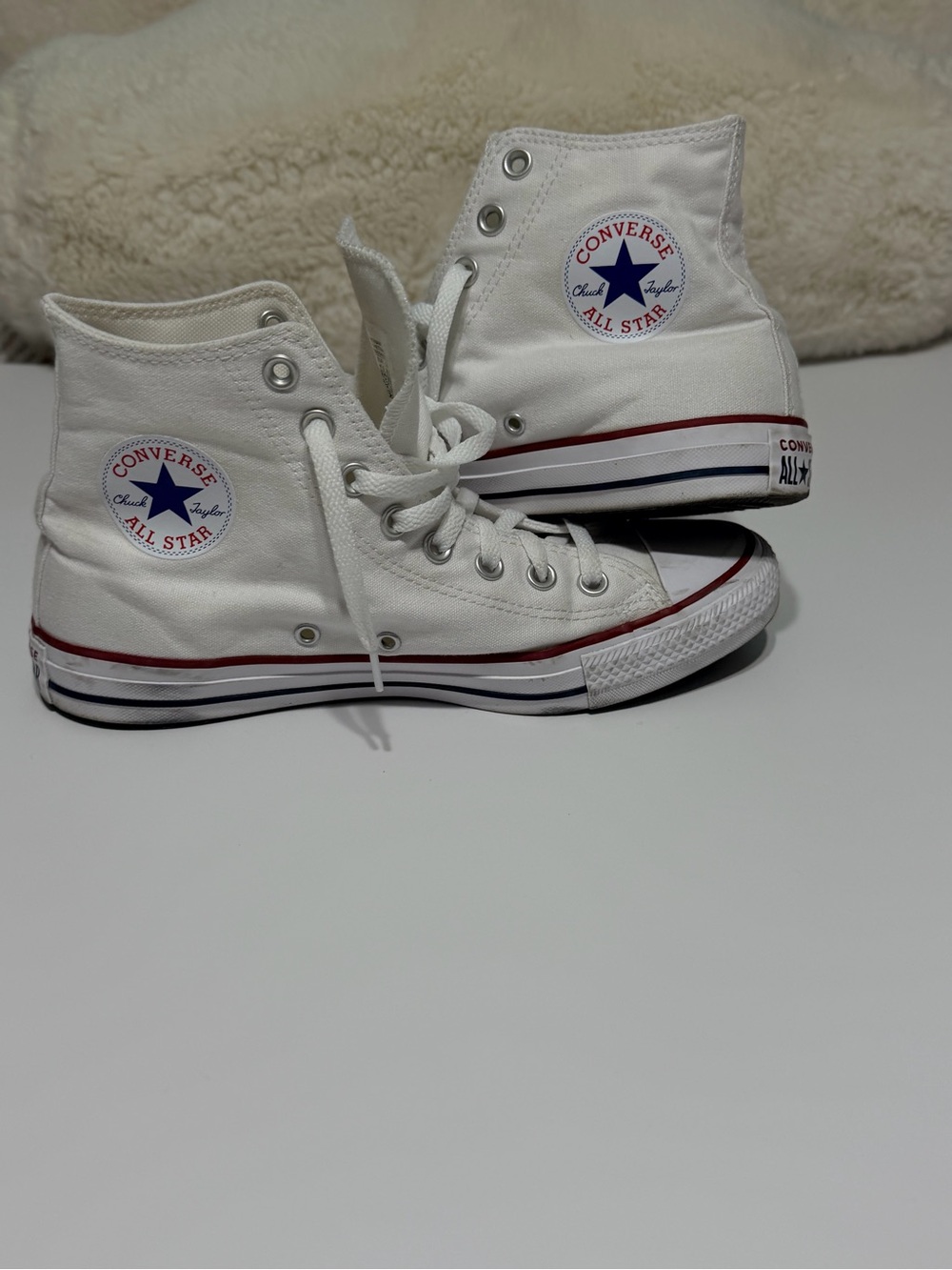 Converse White High-Top Kids Sneakers with Red & Navy Accents
